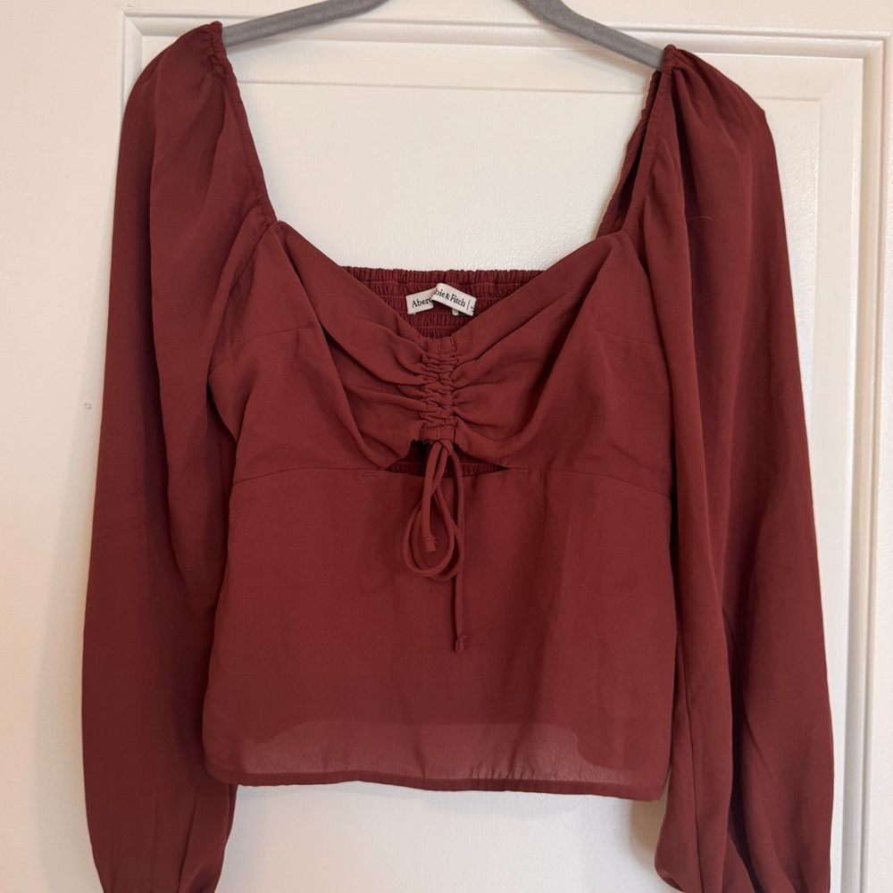 Abercrombie & Fitch Rust Brown Long-Sleeve Peasant Top
